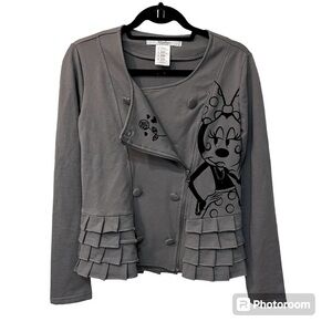 Minnie Mouse Paris Zip Up Grey Sweater Disney Parks XS WDW